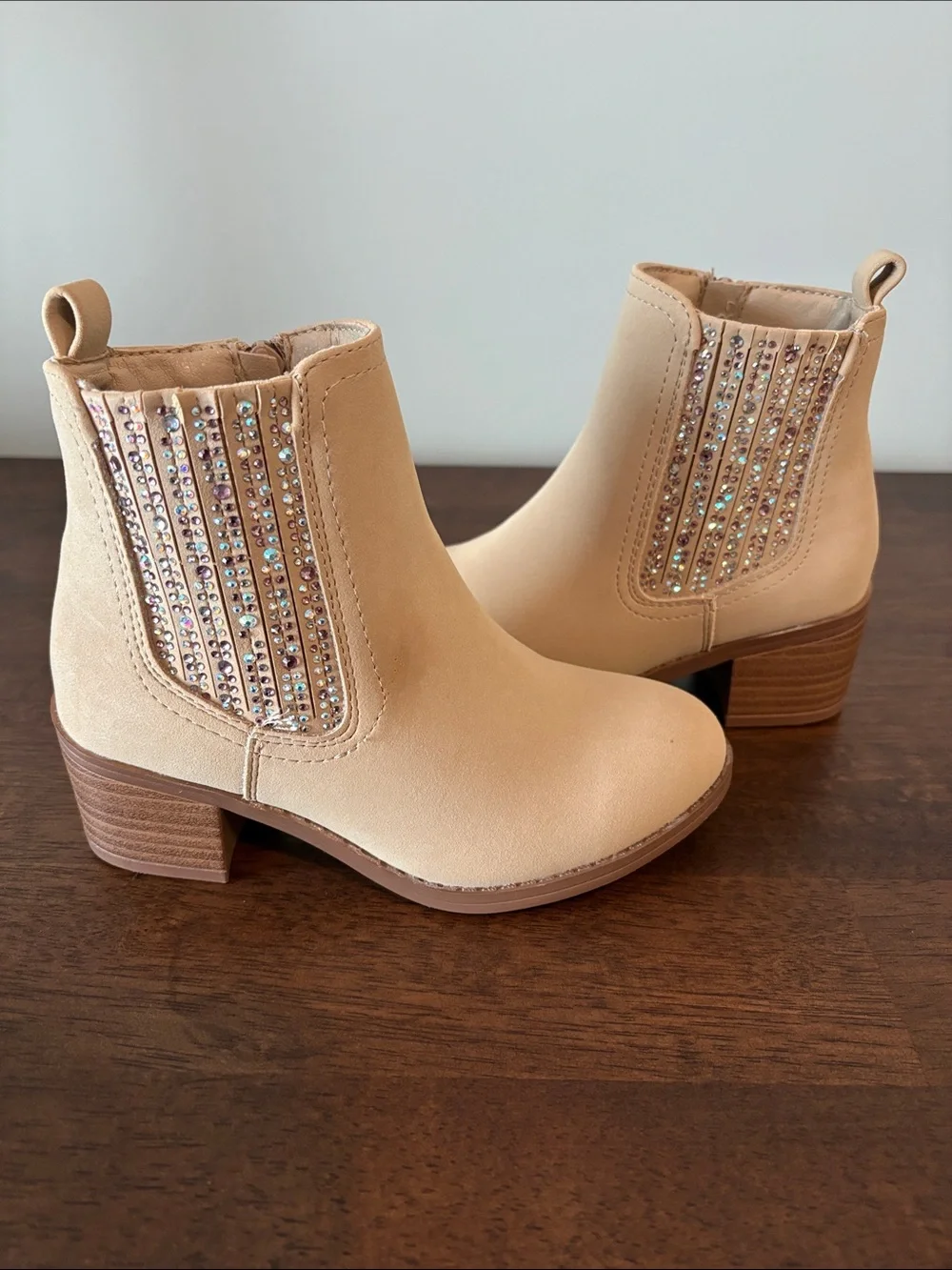 Girls MIA Tan Ankle Boots with Embellished Side Panel